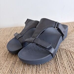 Vionic Pacific Ellie Sandals Embossed Snakeskin Leather Navy Blue Women's Sz 8